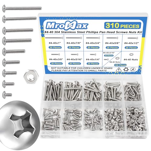 #4-40 Phillips Pan Head Machine Screws Nuts Assortment Kit, 3/16"-1" Length - size: #4-40