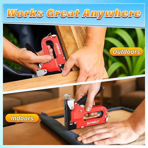 DIYSELF 4-in-1 Stapler Heavy Duty, Staple Gun with 4000 Staples and Remover - color: Red