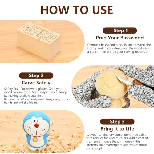 IMYMEE Basswood Carving Blocks-22PCS Whittling Wood Blocks Wood Carving Kit with 3 Different Sizes,Soft Basswood for Whittling, Easy to Use for Kids and Adults
