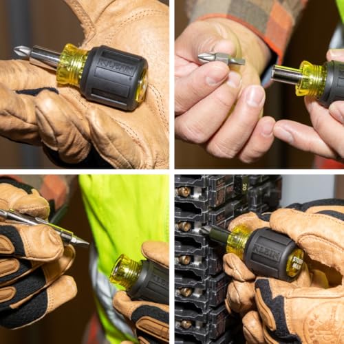 Klein Tools 32561 Multi-Bit Screwdriver/Nut Driver, 6-in-1 Stubby Screwdriver with 2 Phillips, 2 Slotted, 2 Nut Drivers - style: 6-in-1 Stubby