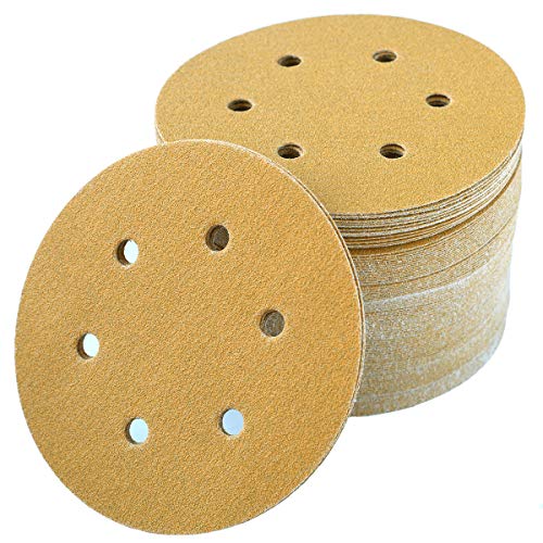 6-Inch 6-Hole Hook and Loop Gold Sanding Discs 100-Grit, 100-Pack - style: 100 Grit