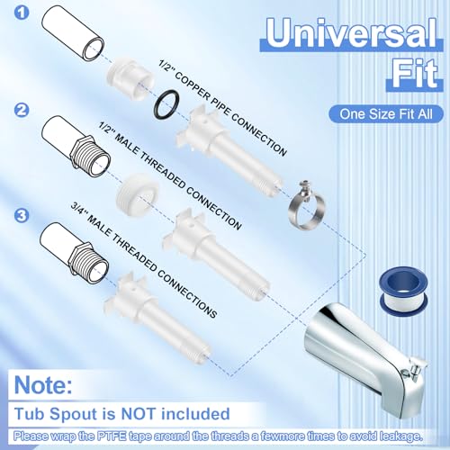 Four in One Tub Spout Adapter, Fits 1/2" & 3/4" IPS, 1/2" Copper Pipe