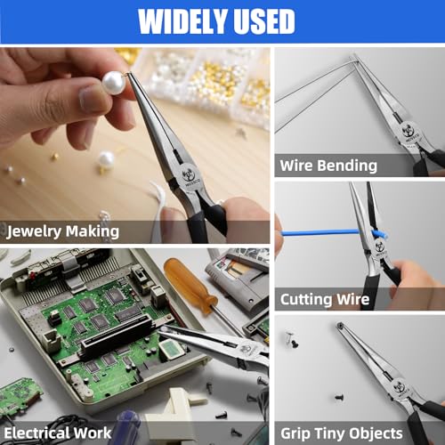 6-Inch Needle Nose Pliers with Wire Cutter, Spring-Loaded Long Nose Pliers with Serrated Jaws and Non-Slip Handles for Wire Bending, Electronics Repair, Jewelry Making and Crafts - size: 6''-1 pack