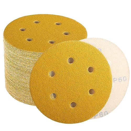 6 Inch Sanding Discs Hook and Loop, 60 Grit Sandpaper for Orbital Sander, Professional for Automotive and Woodworking, 100 Pack - style: 60 Grit