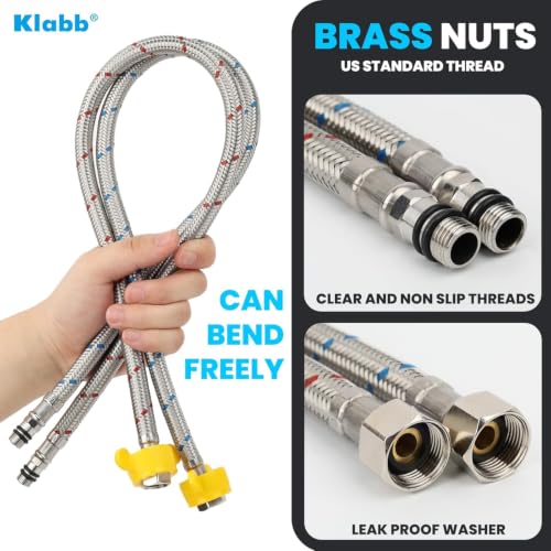 Klabb Sink Faucet Water Line Kit, 32" Flexible Braided Connector Hose