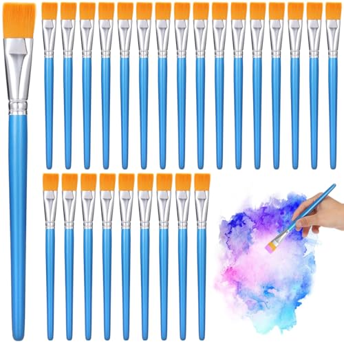 60 PCS 1 inch Flat Paint Brushes for Acrylic Painting - Watercolor Nylon Brushes, Bulk Paintbrushes with Comfortable Wooden Handle, Large Paint Brush for Painting, DIY Projects, Art Classes, Face Art