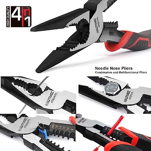 HAUTMEC 9" Needle Nose Pliers High Leverage Combination Pliers 4 in 1 Multifunctional Heavy Duty Long Nose Pliers HT0274-PL - color: 9" Needle Nose Pliers
