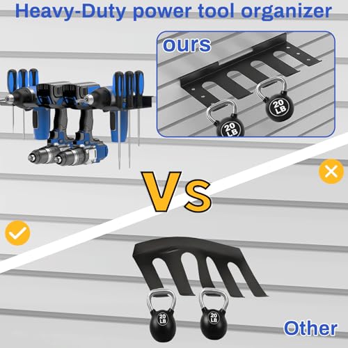 Slatwall Power Tool Organizer 2 Pack, Cordless Tool Organizer with 8 Drill Holder, Heavy Duty Slat Wall Accessories Max Loads 40Lbs for Garage, Workshop - size: 2 PACK