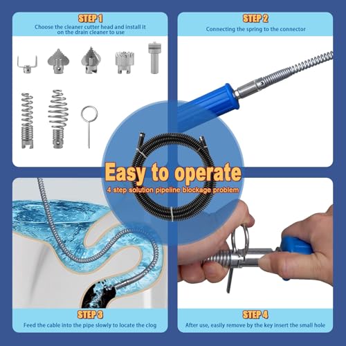 Drain Snake, Drain Auger with Drill Attachment, 16.4 Feet By 5MM Plumbing Snake Auto Feed Flexible Hair Drain Clog Remover for Kitchen, Bathrom and Shower Sink with Gloves - style: 12MM*16.4 Feet