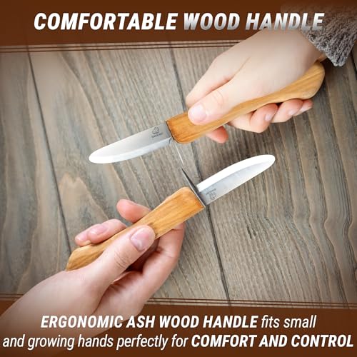BeaverCraft Whittling Knife for Kids, Beginners - Safety Wood Carving Knife C1 Kid - Whittling Knives with Rounded Tip for Children, Entry-Level Carvers - Wood Carving Tools for Beginners, Boy Scout