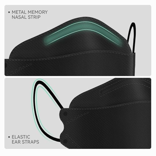 KN95 Face Masks Black 50 Pack for Adults, Breathable Disposable with Elastic Ear Loops - color: Black-50 Pack