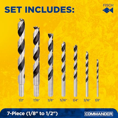 Premium Brad Point Drill Bit Set High-Accuracy Woodworking 1/8"- 1/2" 7 Pcs | Premium Brad Point Drill Bit, Woodworking w/ Beveled Edges for Smooth Tear-Free Holes Ideal for Professional & DIY Use - size: 7 Piece Set (1/8 in - 1/2 in)