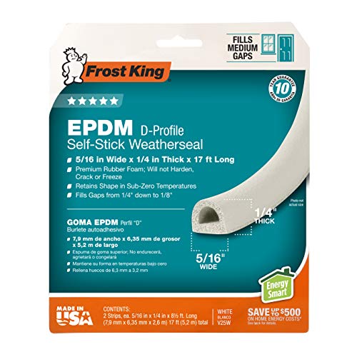 Frost King V25WA D-Section Rubber Self-Stick Weatherseal Tape, 5/16" W, 1/4" T, 17 ft L, White - size: 5/16" W, 1/4" T, 17 ft L, style: D-Section, 5/16" W, 1/4" T, 17 ft L, White