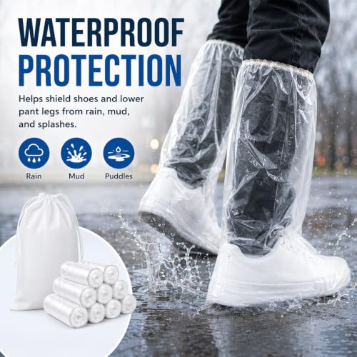 Waterproof Shoe Covers, 12 Pairs Clear PE Mid-Calf Boot Covers