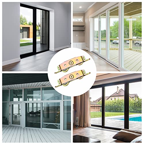 Huazu Heavy-Duty Sliding Door Rollers - 1-1/4" Steel Ball Bearing, Adjustable Sides, 2-Piece Set with Screen Door Roller Assembly for Courtyard Doors
