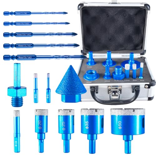 Diamond Core Hole Saw Kit 3-50Mm Dry Wet Drill Bits EVA Positioner 14 Pcs