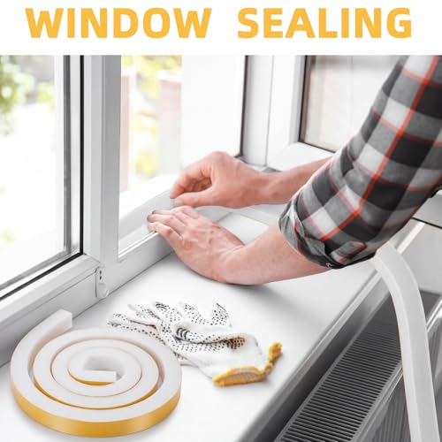 4 Rolls 1-1/2 Inch W x 1-1/2 Inch H Foam Weather Stripping with Adhesive 8 ft Foam Density Closed Cell Tape Seal for Uneven Gaps Doors Windows (White) - color: White