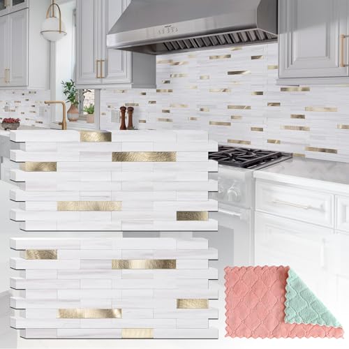 StyloVue 20 Sheets Peel and Stick Backsplash for Kitchen, 2026 Upgraded Dolomite Star Gray with Metal Glod Look Stick on Tile Upgrade Your Kitchen Backsplash, RV, Fireplace - color: Dolomite Star Gray With Metal Gold