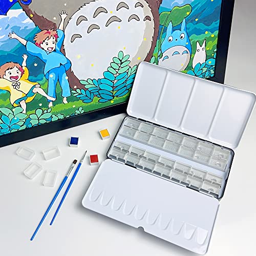 FCLUB Large Watercolor Palette Tin with 28Pcs Watercolor Full Pans - style: Tin with 28 Transparent Full Pans