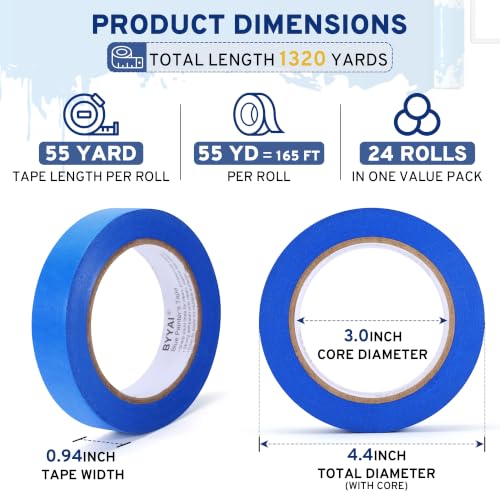 24 Rolls Painters Tape 1 Inch Wide, Blue Masking Tape Bulk - size: 1 inch wide