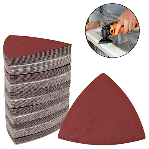 120 Pcs Triangle Sanding Pads, 320 Grits Detail Sander Sandpaper Hook and Loop Sanding Sheet,3-1/8"(80mm) Triangular Sandpaper for 3-1/8" Oscillating Multi Tool, No Holes - size: 320 Grit, style: No Hole