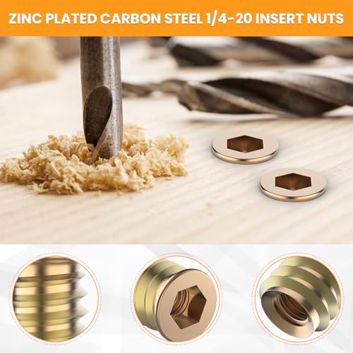 50 Sets 1/4-20 x 19/32" Threaded Insert and Bolt for Wood - size: 1/4-20 x 19/32", 50 Sets