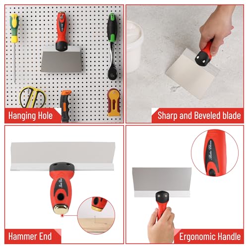 Bates Stainless Steel Putty Knife Set - 5 Pack, 14", 12", 10", 8", 6" Drywall Knives, Scraper Tool