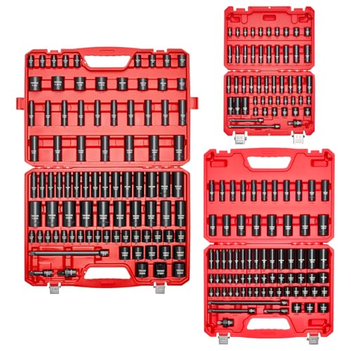 VEVOR 210 Piece Impact Socket Set, 1/4, 3/8, 1/2 Inch Drive - size: 1/2" 3/8" 1/4" 210 PCS