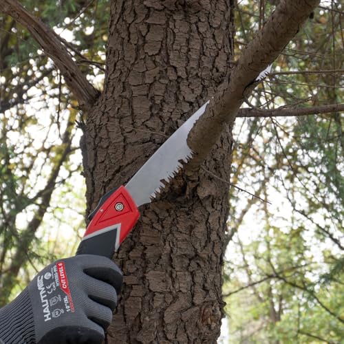 HAUTMEC 9 inch Folding Pruning Saw, Heavy Duty Hand Saws for Tree Trimming with SK5 Blade, Deep Gullets & Triple-Cut Teeth, Garden Saw for Wood Cutting, Camping & Bushcraft