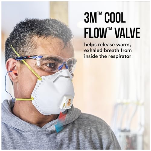 3M All-In-One Respirator, Best for Sanding, Fiberglass, Drywall, Painting, N95, Exhalation Valve Helps Direct Exhaled Air Downward, Relief From Dusts And Certain Particles, 10-Pack
