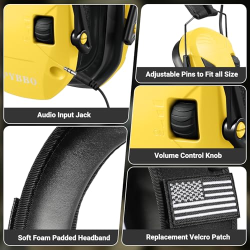 Electronic Shooting Ear Protection w/Gel Pads, 23dB NRR Active Noise Reduction & 3X Amplification Headset for Shooters - color: Yellow