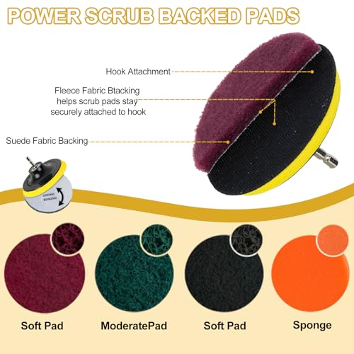 Drill Brush Attachments Set, 17PCS Power Scrubber Kit with Scouring Pads and Sponge, for Bathroom, Tile, Grout, Kitchen, Tub and Car Wheel Cleaning