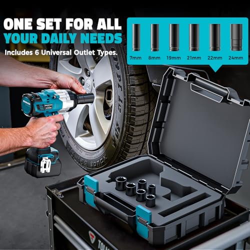 Cerycose Cordless Impact Wrench 1/2 inch Compatible with Makita 18V Battery: 1700FT-LBS High Torque Impact Wrench Heavy Duty Tool - Brushless Electric Impact Gun Includes LED Work Light with 6 Sockets - size: 1/2inch, style: Fit for Makita（include 6 Socke
