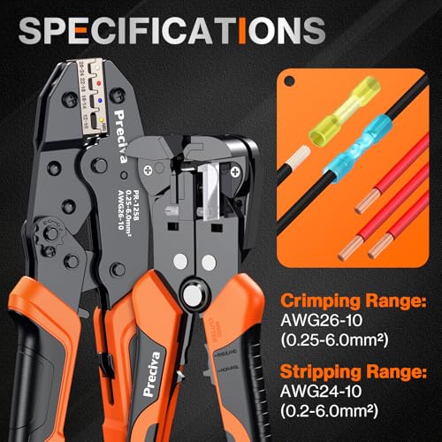 Preciva Wire Stripper and Crimper Tool, with AWG 24-10 Automatic Strippers and AWG 26-10 Ratchet Wire Crimper for stripping, cutting, and crimping heat-shrink connectors and insulated terminals