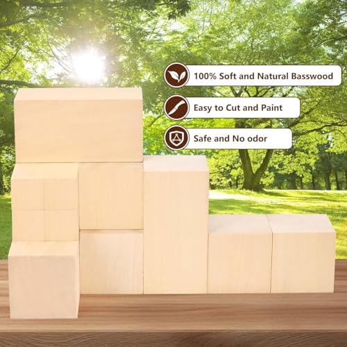 IMYMEE Basswood Carving Blocks-22PCS Whittling Wood Blocks Wood Carving Kit with 3 Different Sizes,Soft Basswood for Whittling, Easy to Use for Kids and Adults