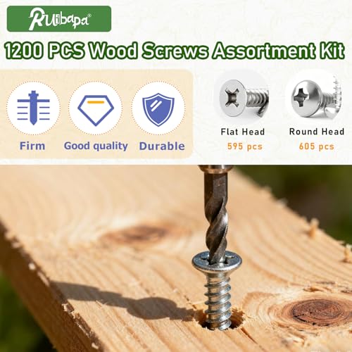 1200 PCS Stainless Steel Wood Screws Assortment Kit,Self Tapping Screws M3/M4/M5/M6 Screws Assortment Kit,1200Pcs(605pcs Round Head & 595pcs Flat Head) Sheet Metal Screws Assorted - size: 1200PCS-SV