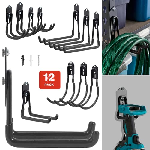 Wallmaster Garage Hooks Organizer Kit, 12 Pack Adjustable Shelving Hooks - size: 12 pcs-Black