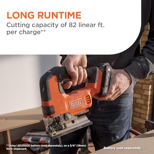 BLACK+DECKER 20V MAX POWERCONNECT Cordless Brushless Jig Saw with Two Blades for Wood, Plastic and Metal, Dust Port, 1 In. Stroke, Variable Speed Trigger, LED Light, Battery Not Included (BLJS78B) - style: Tool Only