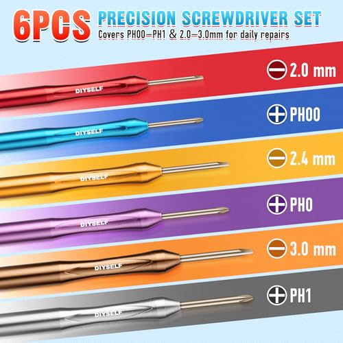 DIYSELF Small Screwdriver Set with Case, 6PCS Magnetic Eyeglass Repair Kit - color: Multicolor