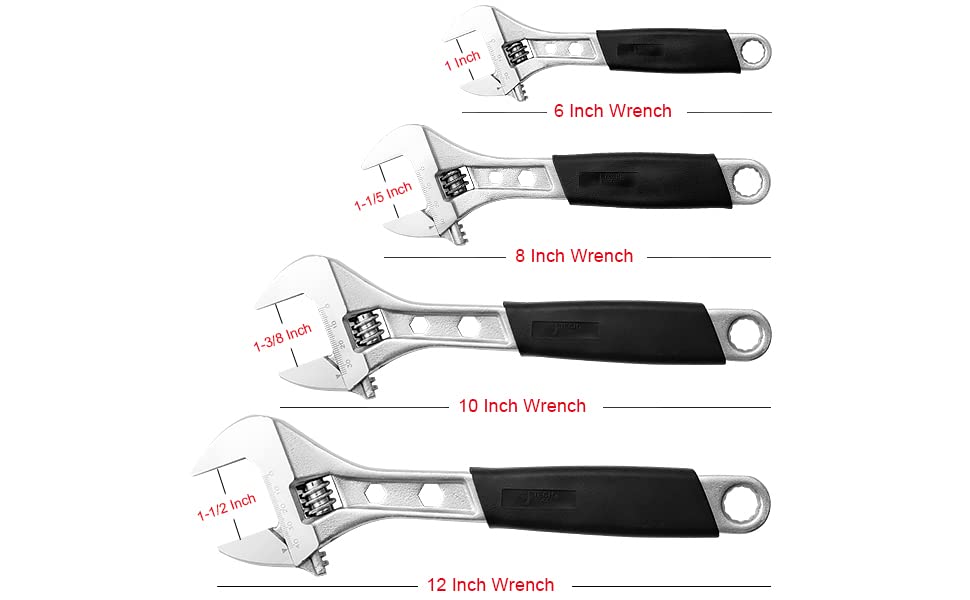 Jetech 6 Inch Adjustable Wrench with Softgrip Handle, Professional Shifter Spanner, Wide Caliber Opening, Chrome Vanadium Steel, Rust-Resistant Finish - size: 6 Inch