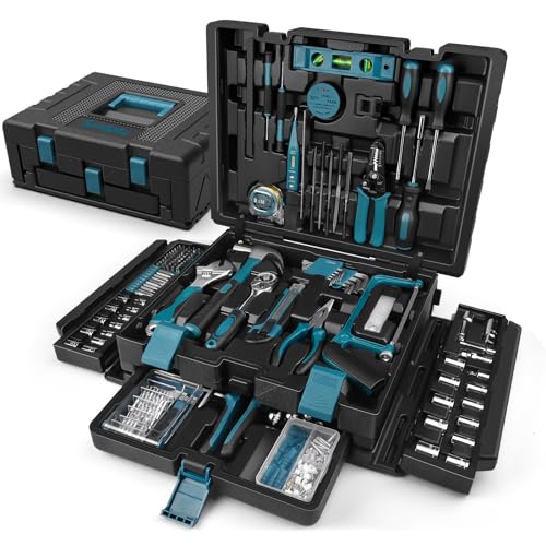 Sundpey 379 Pcs Portable Complete Home and Auto Tool Kit with Drawer Blue - color: Blue