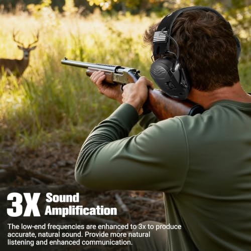 Electronic Shooting Ear Protection w/Gel Pads, 23dB NRR Active Noise Reduction & 3X Amplification Headset for Shooters - color: Black