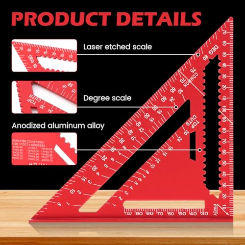 Carpenter Square 7 Inch Rafter Square for Angle Drawing Triangle - Red - color: red