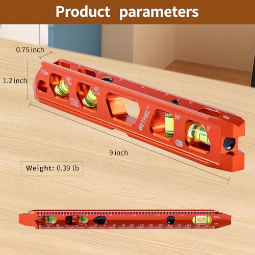 BETHEL 9 Inch Magnetic Torpedo Level Aluminum Alloy Leveltool Orange - color: Orange 9in