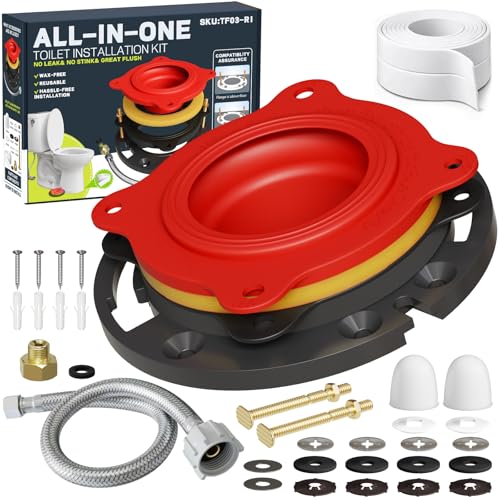 Toilet Flange Repair Kit with Elastic Wax Ring & 16" Supply Line, Universal - style: Elastic Wax Ring Flange Kit with Water Supply Line