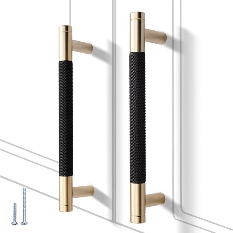 12 Pack 5 Inch 128 mm Knurled Cabinet Handles Cabinet Pulls Aluminum Handles Pulls Gold and Black Oxidation Finish with Diamond Pattern 6" Length (5" Hole Center) - color: Gold and Black, size: 5 Inch