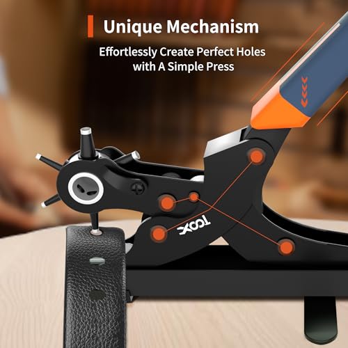XOOL Revolving Punch Plier Kit, Leather Hole Punch Set for Belts, Watch Bands, Straps, Dog Collars, Saddles, Shoes, Fabric, DIY Home or Craft Projects, Heavy Duty Rotary Puncher, Multi Hole Sizes Make - style: Upgrade