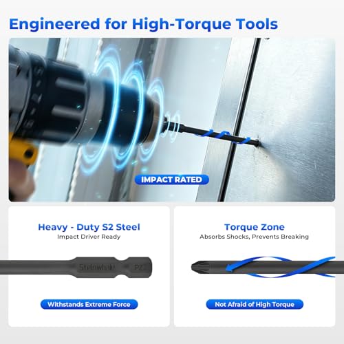 Impact Rated Screwdriver Bit Set, 3" Extended Long Magnetic Power Bits, Premium S2 Steel, Shock-Absorbing Design, 1/4" Hex Shank for Power Drill & Impact Driver (3 Inch Pozidriv) - size: 3 Inch Pozidriv