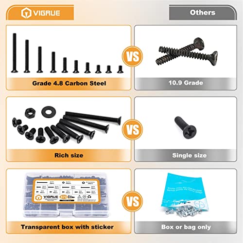 VIRGUE 870Pcs M3 Flat Head Phillips Machine Screws Black, M3 x 4/5/6/8/10/12/16/20/25/30mm Countersunk Metric Machine Screws Assortment Kit - size: M3 Phillips