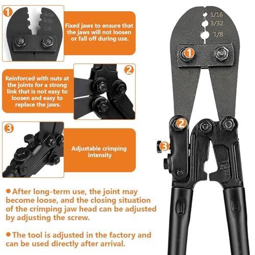 TooTaci Wire Rope Crimping Tool, 14 inch Wire Rope Swaging Tool
